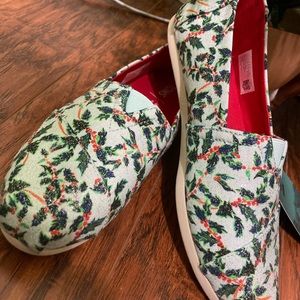 Christmas Holly Glitter Toms Brand New
